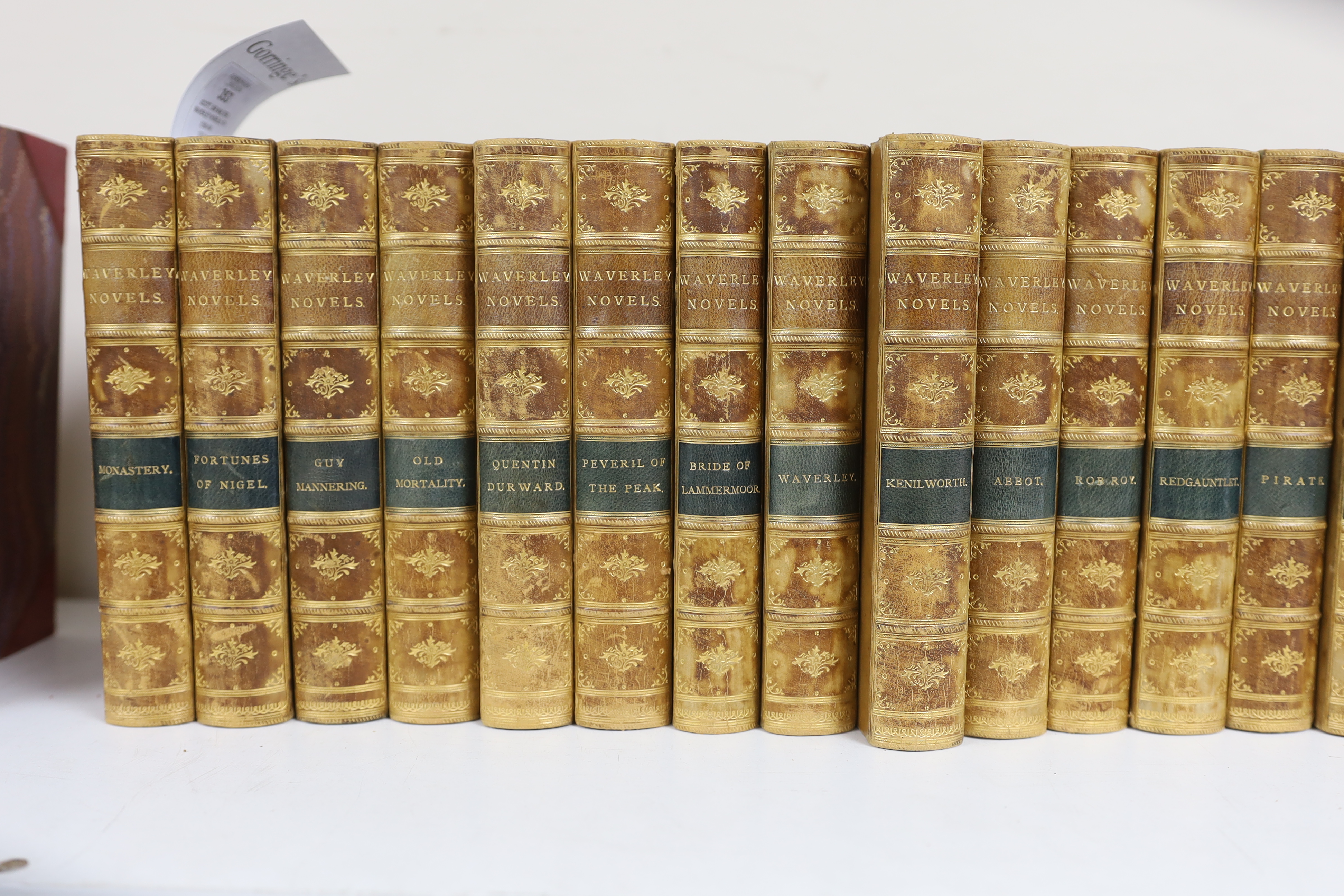 Scott, Sir Walter - Waverley Novels; the Centenary Edition, 25 vols. pictorial engraved titles, num. plates and some other illus.; contemp. half calf and marbled boards, gilt decorated panelled spines with green and tan